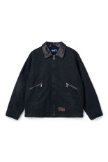 Leather Collar Work Jacket - Black