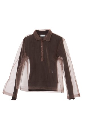Long Sleeve Tulle Polo Shirt - Brown (CK-26073)