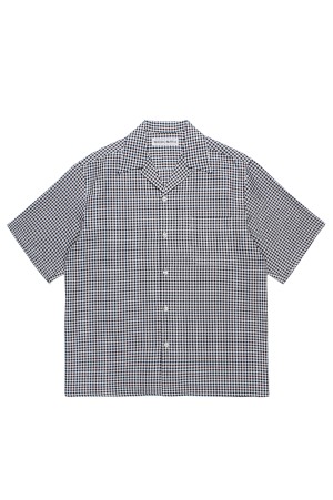 GINGHAM CHECK OPEN COLLAR SHIRT S/S / BLACK (26SS-WMS-OC18)