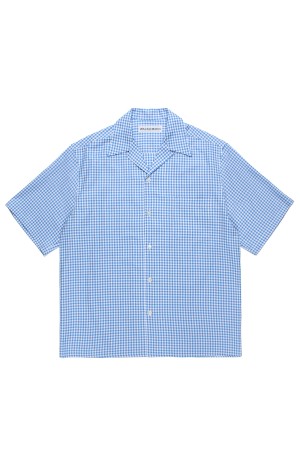 GINGHAM CHECK OPEN COLLAR SHIRT S/S / BLUE (26SS-WMS-OC18)