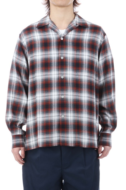 OMBRE CHECK OPEN COLLAR SHIRT L/S ( TYPE-1 ) / BROWN (26SS-WMS