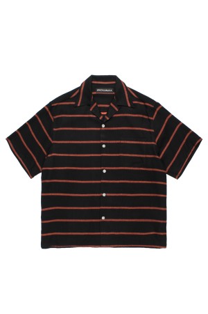 STRIPED OPEN COLLAR SHIRT S/S ( TYPE-1 ) / BLACK (26SS-WMS-OC15)