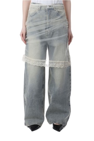 Tulle Skirt Layered Denim - BLUE (31261465603)