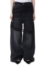 Tulle Skirt Layered Denim - BLACK (31261465603)