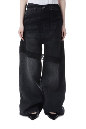 Tulle Skirt Layered Denim - BLACK (31261465603)