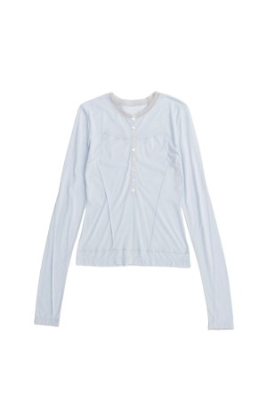 Henley Neck Sheer Top - BLUE (21261415204)