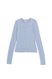 Henley Neck Sheer Top - BLUE (21261415204)