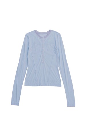 Henley Neck Sheer Top - BLUE (21261415204)