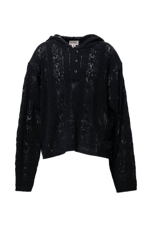 Silk Lace Knit Hoodie - BLACK (G16HD060)