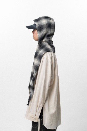 CA4LA x KAMIYA Hooded Checked Stole - BLACK (G16CA110)