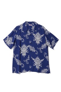 TIKI S/S RAYON HAWAIIAN SHIRT - NAVY (SS39611)