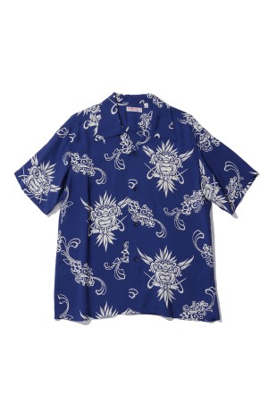 TIKI S/S RAYON HAWAIIAN SHIRT - NAVY (SS39611 )