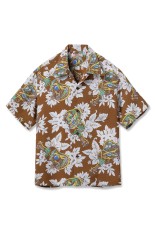 UKULELE MELODY S/S RAYON HAWAIIAN SHIRT - BROWN (SS39613)