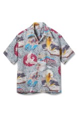 JAPANESE QUAINT DESIGN S/S RAYON HAWAIIAN SHIRT - GRAY (SS39614)