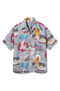 JAPANESE QUAINT DESIGN S/S RAYON HAWAIIAN SHIRT - GRAY (SS39614)