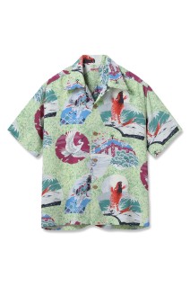 JAPANESE QUAINT DESIGN S/S RAYON HAWAIIAN SHIRT - GREEN (SS39614)