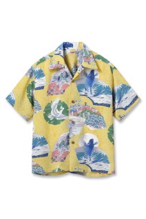 JAPANESE QUAINT DESIGN S/S RAYON HAWAIIAN SHIRT - YELLOW (SS39614)