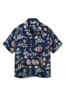 ISLAND TRIP S/S RAYON HAWAIIAN SHIRT - NAVY (SS39620)