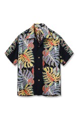 MONSTERA BORDER S/S RAYON HAWAIIAN SHIRT - BLACK (SS39622)