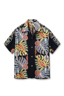 MONSTERA BORDER S/S RAYON HAWAIIAN SHIRT - BLACK (SS39622)