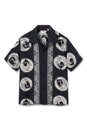 ORIENTAL BORDER S/S RAYON HAWAIIAN SHIRT - BLACK (SS39629)