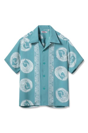 ORIENTAL BORDER S/S RAYON HAWAIIAN SHIRT - BLUE (SS39629)