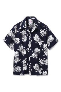 DUKE'S PINEAPPLE DUKE KAHANAMOKU S/S RAYON HAWAIIAN SHIRT - NAVY (DK36201 )