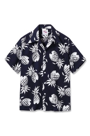 DUKE'S PINEAPPLE DUKE KAHANAMOKU S/S RAYON HAWAIIAN SHIRT - NAVY (DK36201 )