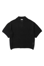 MESH KNIT SKIPPER POLO SHIRT - BLACK (YK26SS01298S)