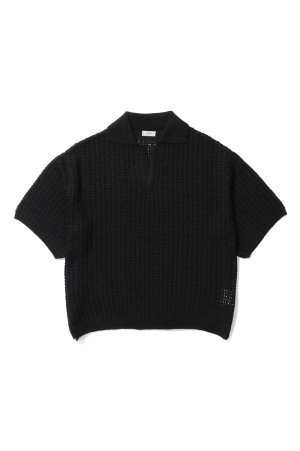 MESH KNIT SKIPPER POLO SHIRT - BLACK (YK26SS01298S)