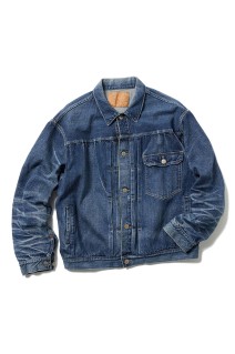 RECYCLED WASTE SUVIN COTTON YARN 11.5oz. DENIM BLOUSE VINTAGE WASHED - NAVY (GL15861H)