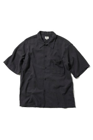 SELVEDGE OXFORD S/S OPEN SHIRT - BLACK (GL39649)