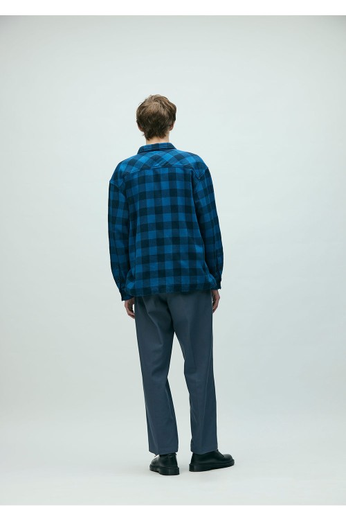 GARMENT DYED BLOCK CHECK SHIRT LS / BLUE (261AQNH-SHM03