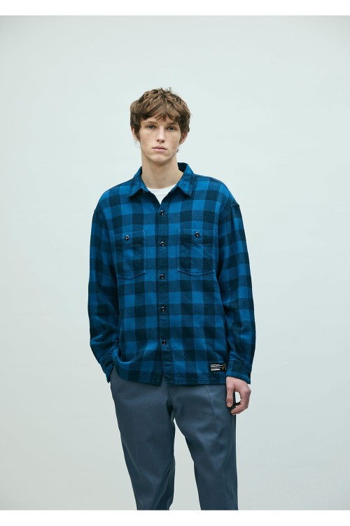 noberu　GARMENT DYED BLOCK CHECK SHIRT GARMENT DYED BLOCK CHECK SHIRT LS / BLUE (261AQNH-SHM03