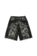 HARD WASHED DESTROYED DENIM SHORTS - BLACK (TC26PT1202)