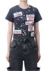 EMBELLISHED STICKER TEE - BLACK (B16TS571)