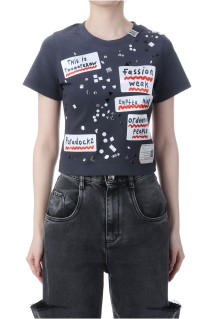 EMBELLISHED STICKER TEE - BLACK (B16TS571)