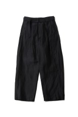 Linen Cupro Back Satin Belted Pants - BLACK (GM261-40371)