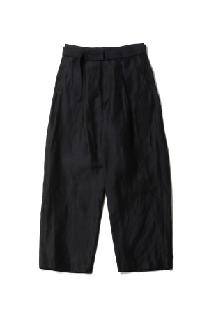 Linen Cupro Back Satin Belted Pants - BLACK (GM261-40371)