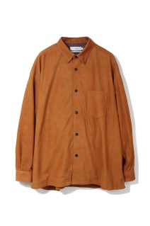 Cow Nubuck Leather L/S Oversized Regular Collar Shirt - BROWN (GU261-50406)