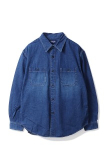 Jacquard Denim 2Pocket Work Shirts - Blue (1009899)