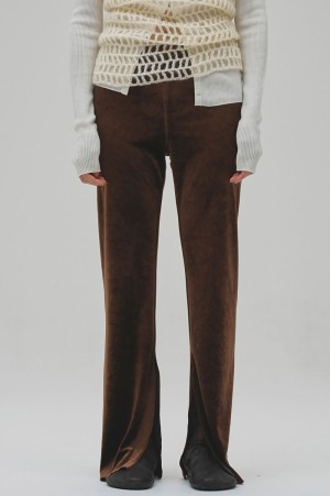 Velour Slit Leggings - BROWN (12620703)