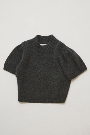 Wool100% Puffsleeve Knit - CHARCOAL GRAY (12620504)