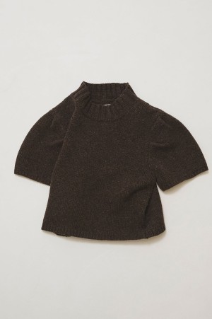 Wool100% Puffsleeve Knit - DARK BROWN (12620504)