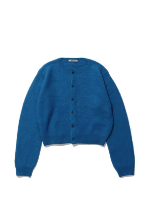 GARMENT-DYED BABY ALPACA FUR KNIT CREW-NECK CARDIGAN - ROYAL BLUE (A26AC03BA)