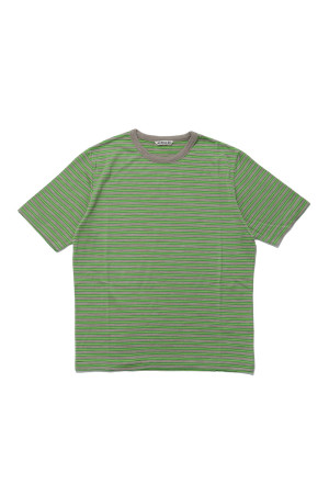 SOFT SMOOTH WOOL STRIPE JERSEY TEE - GREEN STRIPE (A26AT04BT)
