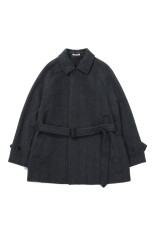 HAIRY WOOL MOHAIR CHAMBRAY SOUTIEN COLLAR COAT - DARK GRAY (A26AC02WB)