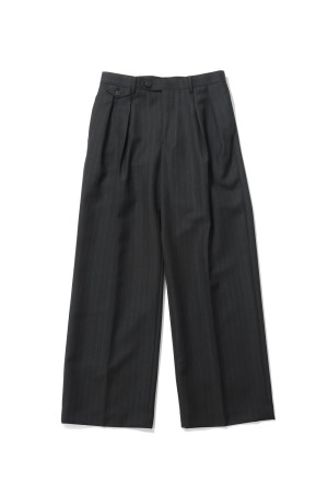 BLUEFACED WOOL TWO-TUCK SLACKS - CHARCOAL NAVY STRIPE (A26AP04BS)