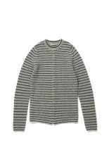 SHETLAND WOOL CASHMERE RIB KNIT CREW-NECK CARDIGAN - LIME PURPLE STRIPE (A26AC02SB)