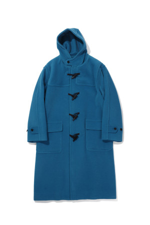 WOOL HERRINGBONE DUFFLE COAT - CERULEAN BLUE (A26AC03WH)